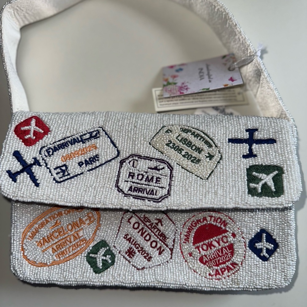 New Viral beaded Travel Stamp shoulder bag.